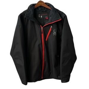 Spyder Snowboarding Ski Jacket Hood Black w Red accents Men’s L LIKE NEW